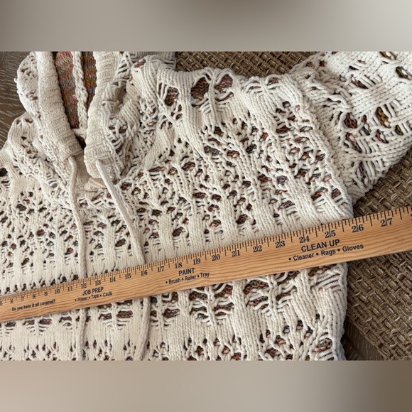 POL Almond White Soft Knit Pom Pom Drawstring Sweater Hoodie Small - Picture 10 of 10